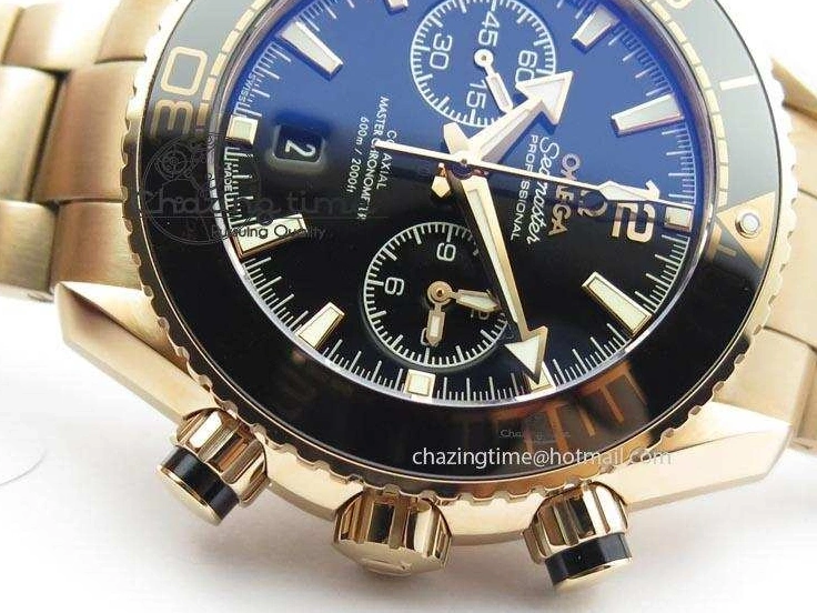 0601 Premium Seamaster Professional Chrono RG Black Ceramic Black Dial On RG Bracelet A 8212